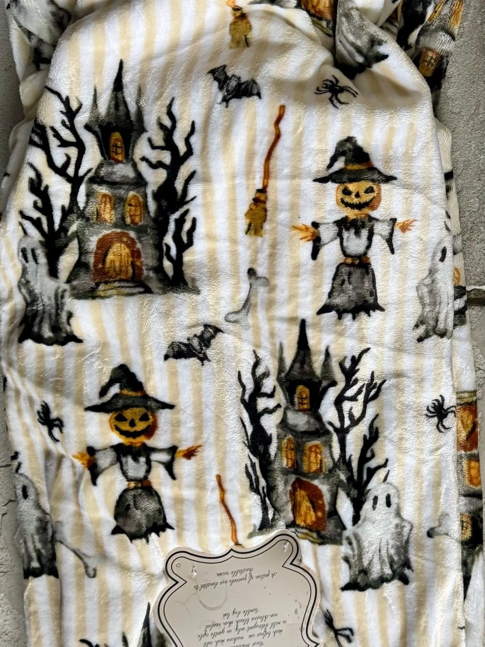Spookville Halloween Striped  Throw Blanket w/Scarecrows Haunted House Bats NWT